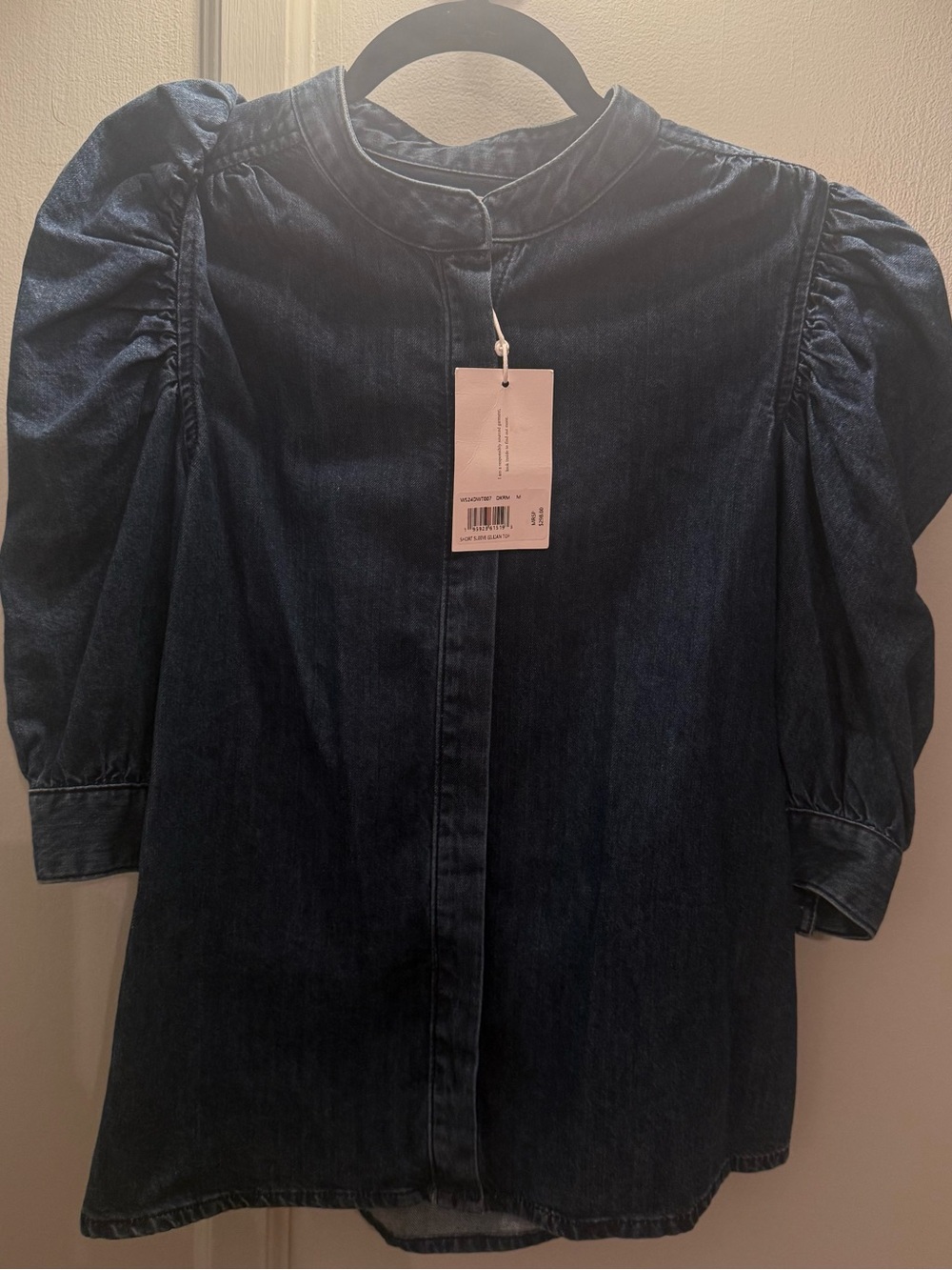 Frame Denim Puff-Sleeve Blouse - Dark Blue